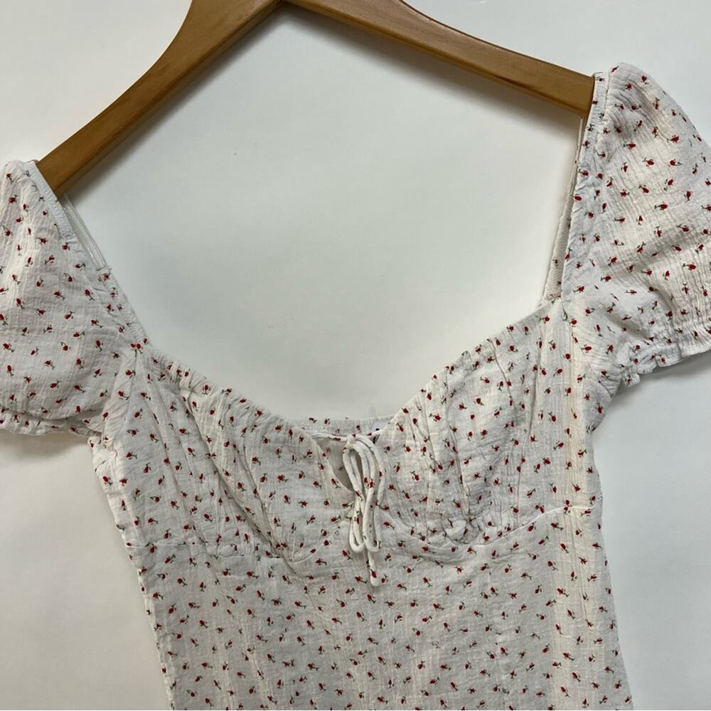 Princess Polly Natalina Milkmaid Dress White Red Rose Floral Print Smocked US 6 - Picture 8 of 9